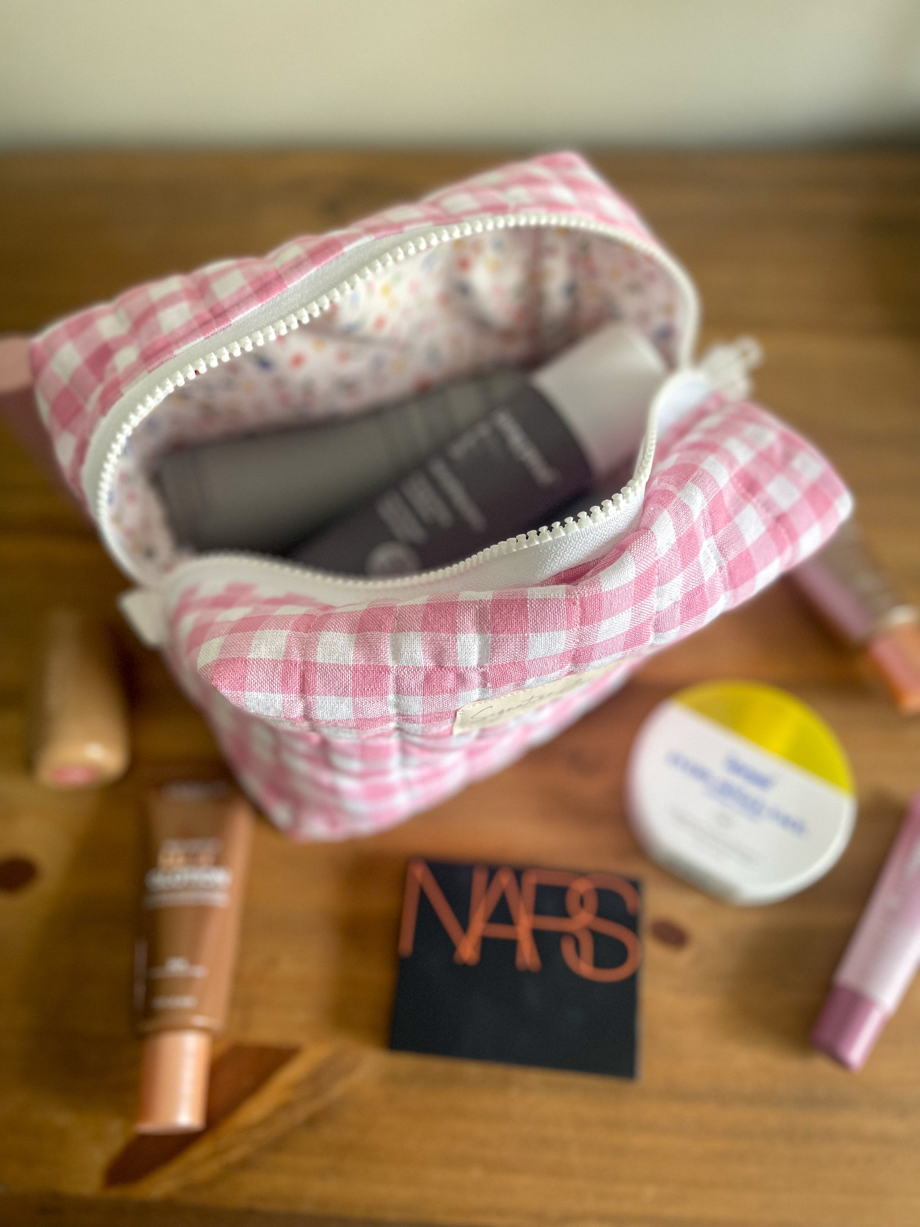 Blush Petal Picnic Quilted Makeup Pouch