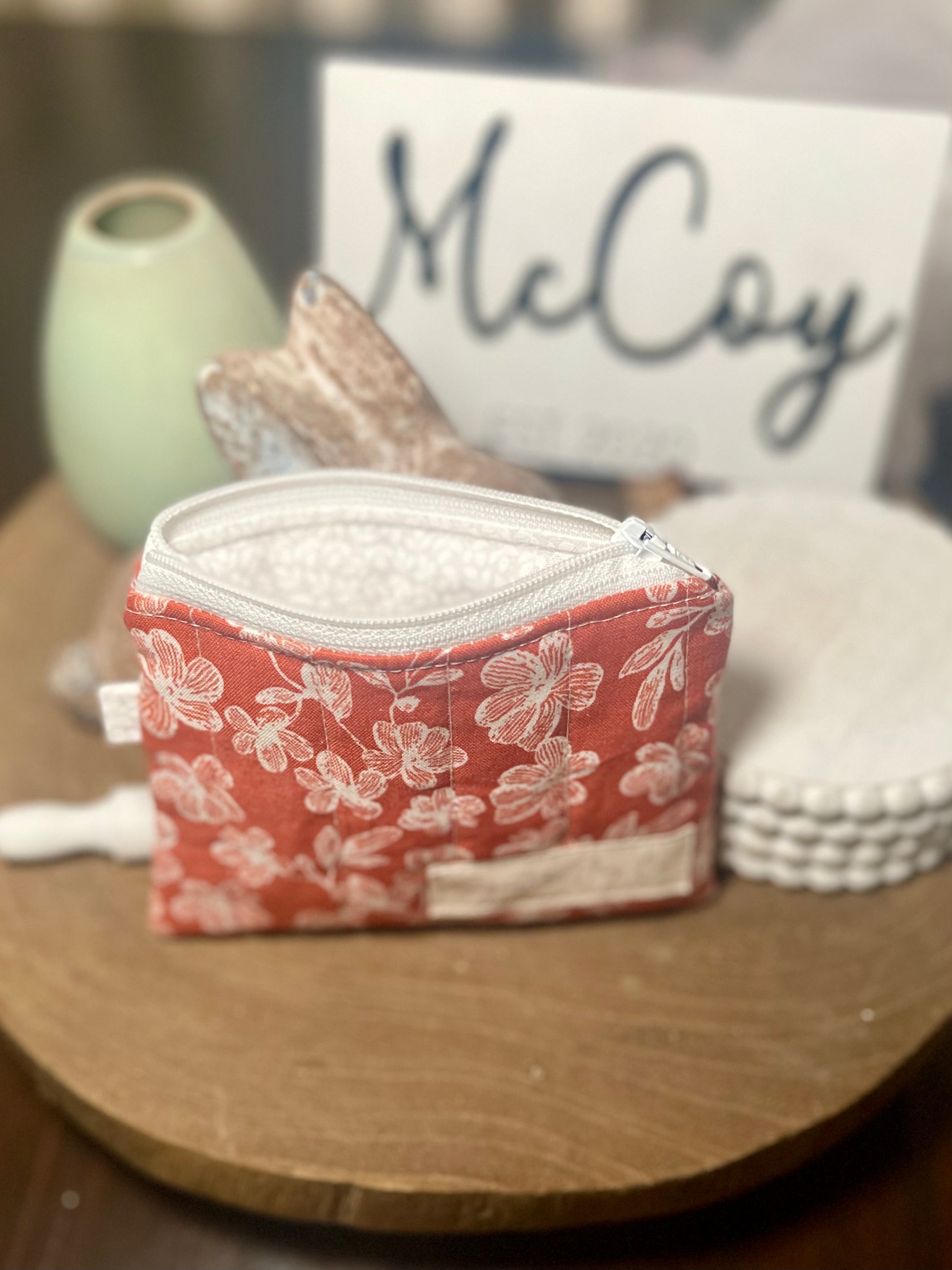 Terracotta Bloom Keychain Wallet | Quilted Floral Wallet