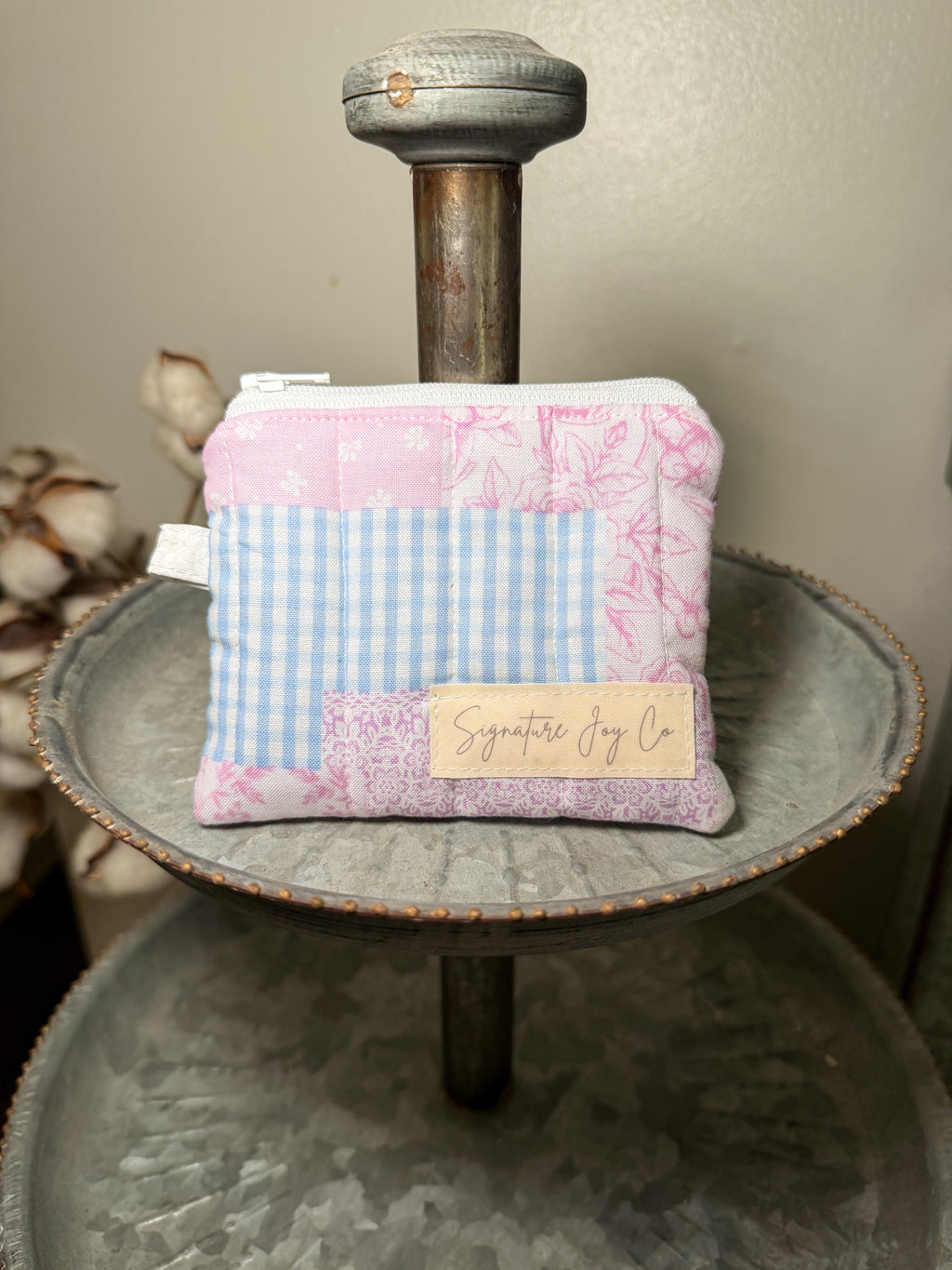 Pink Cottage Quilt Keychain Wallet
