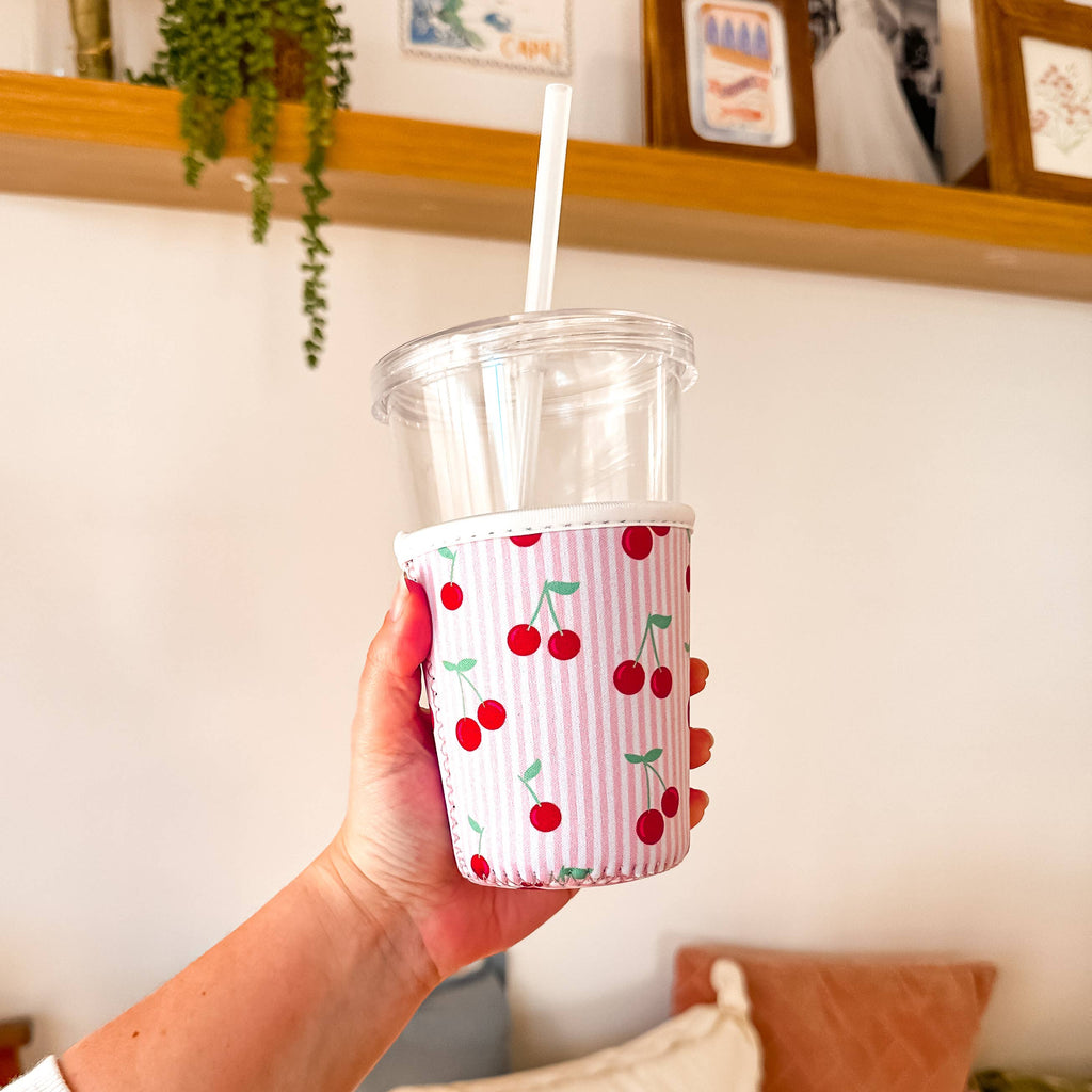 Cherry Picnic Cup Coozie | Iced Coffee Sleeve: Small