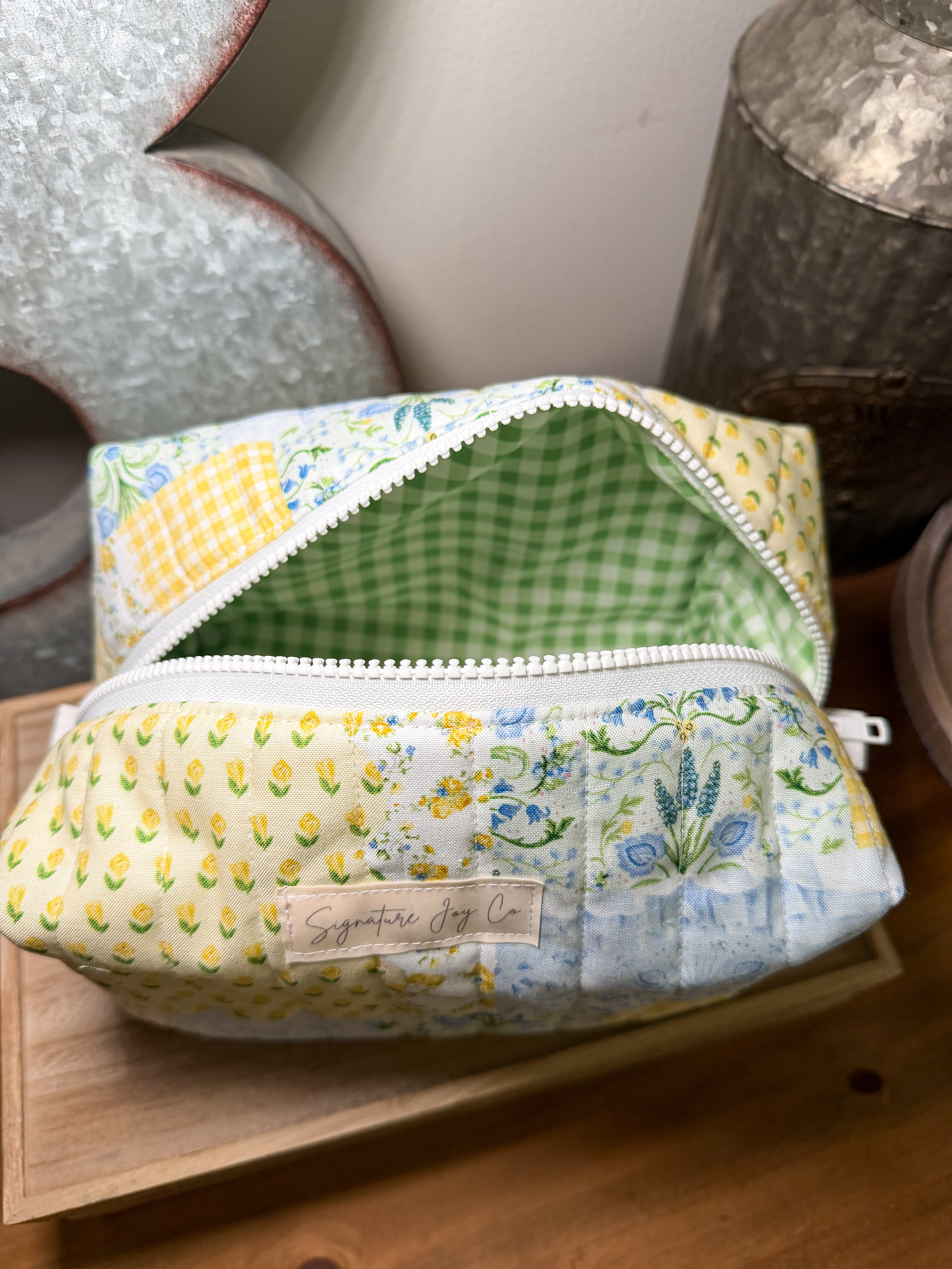 Green Patchwork Signature Makeup Bag