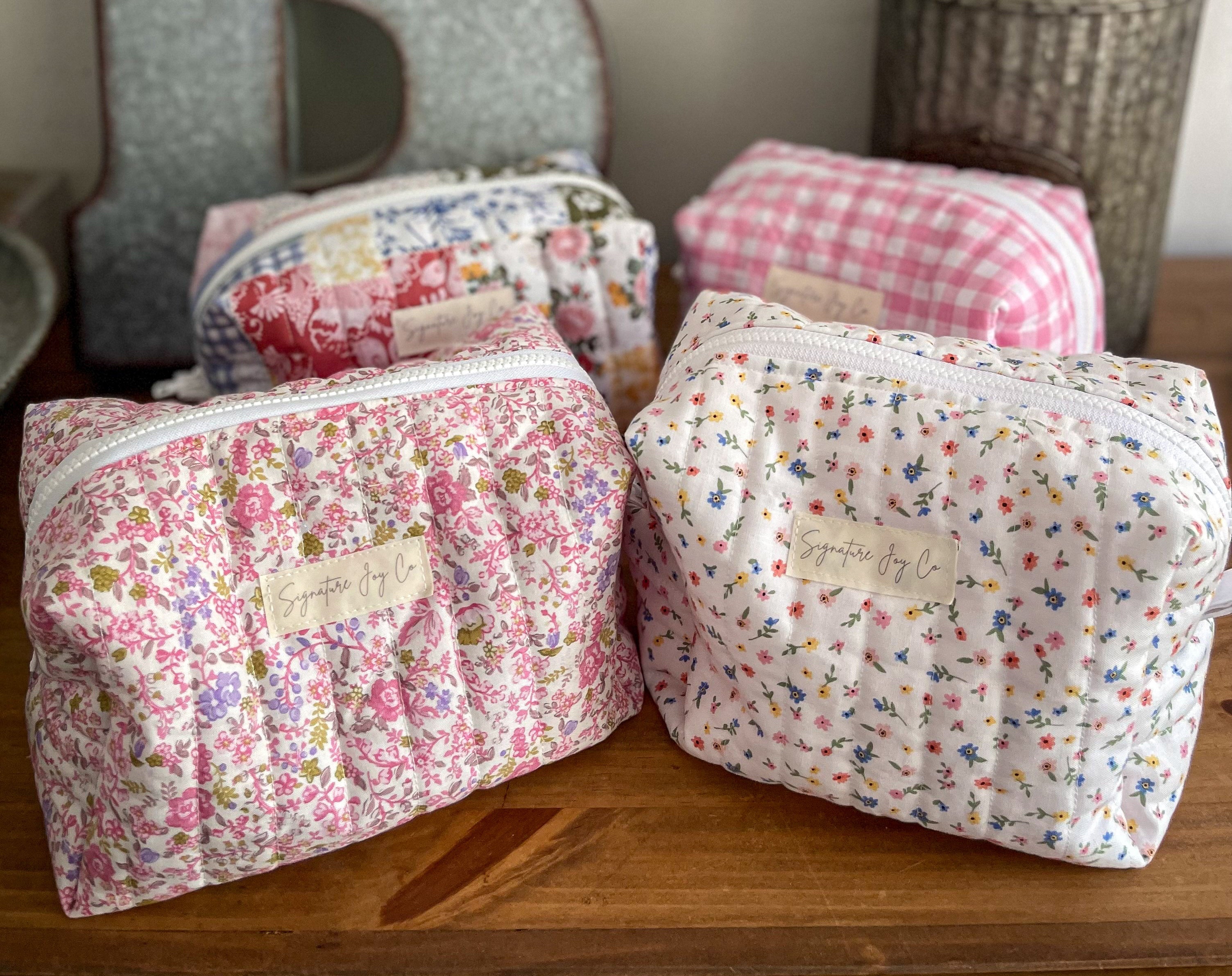 Pink Garden Party Quilted Makeup Pouch | Signature Joy Co