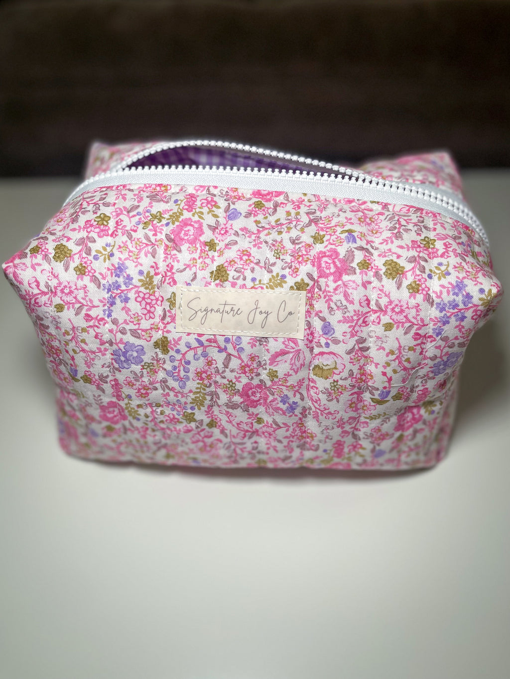 Pink Garden Party Quilted Makeup Pouch | Signature Joy Co