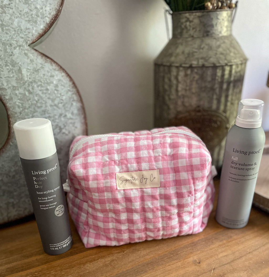 Blush Petal Picnic Quilted Makeup Pouch