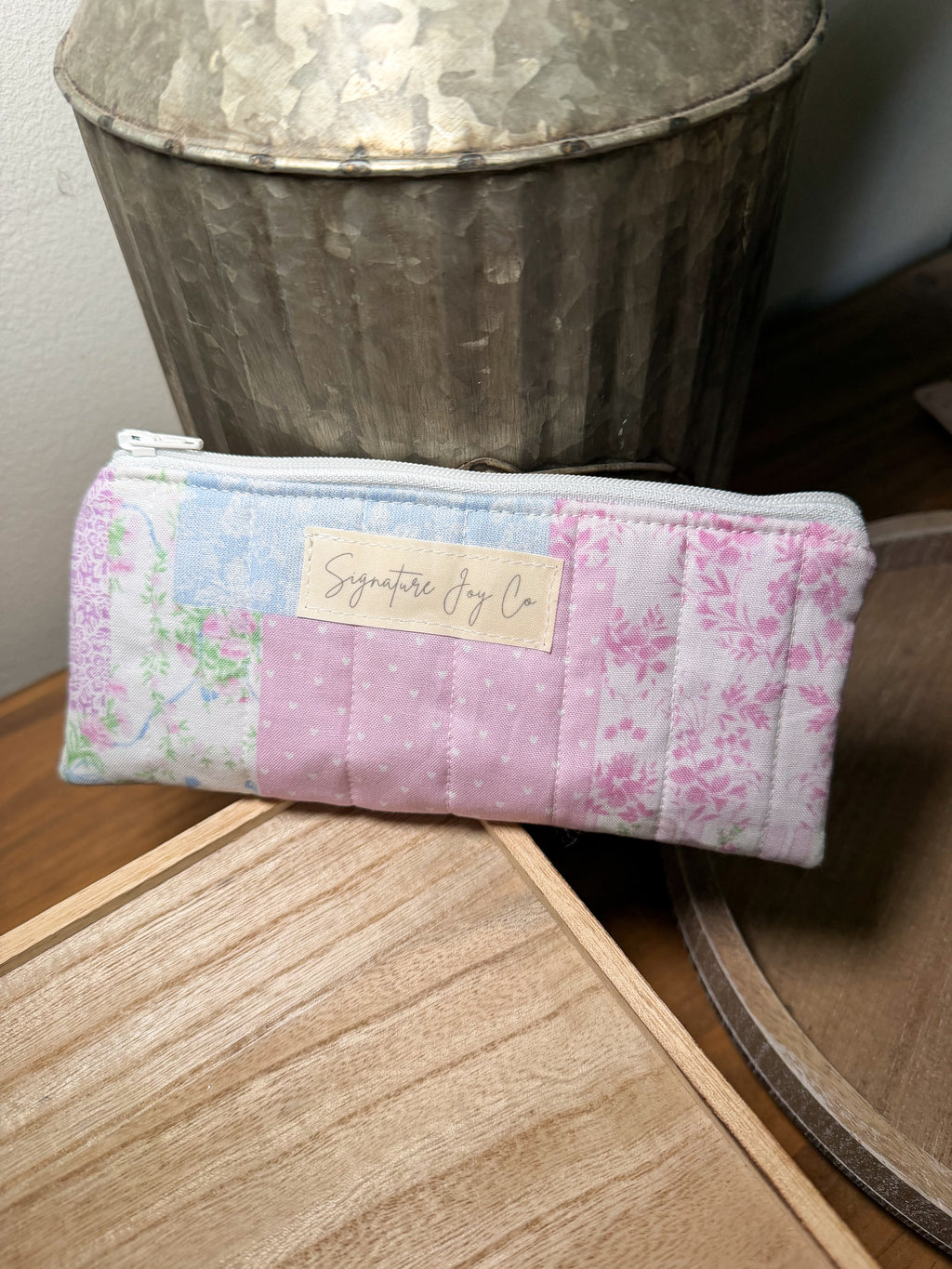 Pink Cottage Quilt Pencil + Glasses Case