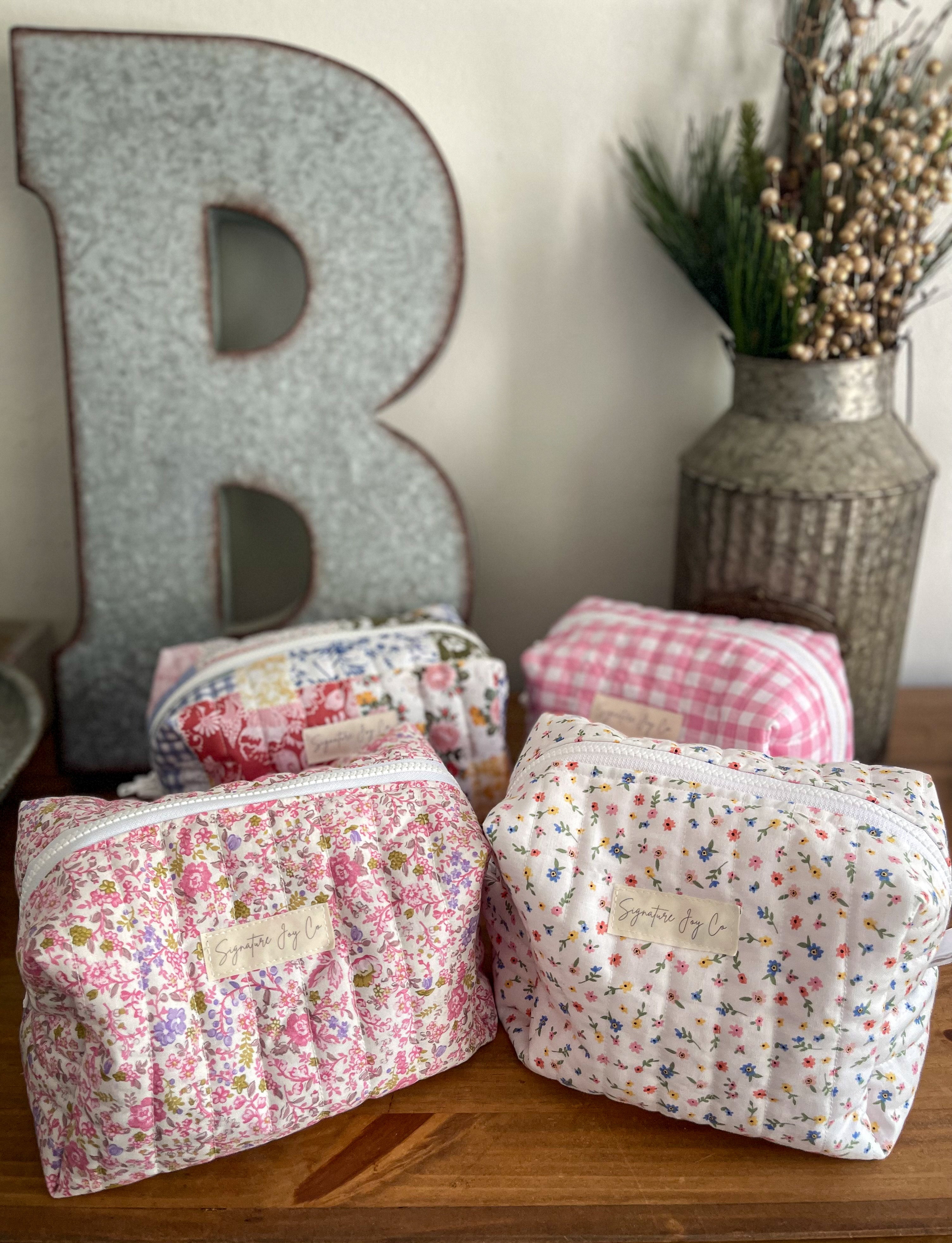 Sage Garden Patchwork Quilted Pouch | Handmade Cosmetic Bag