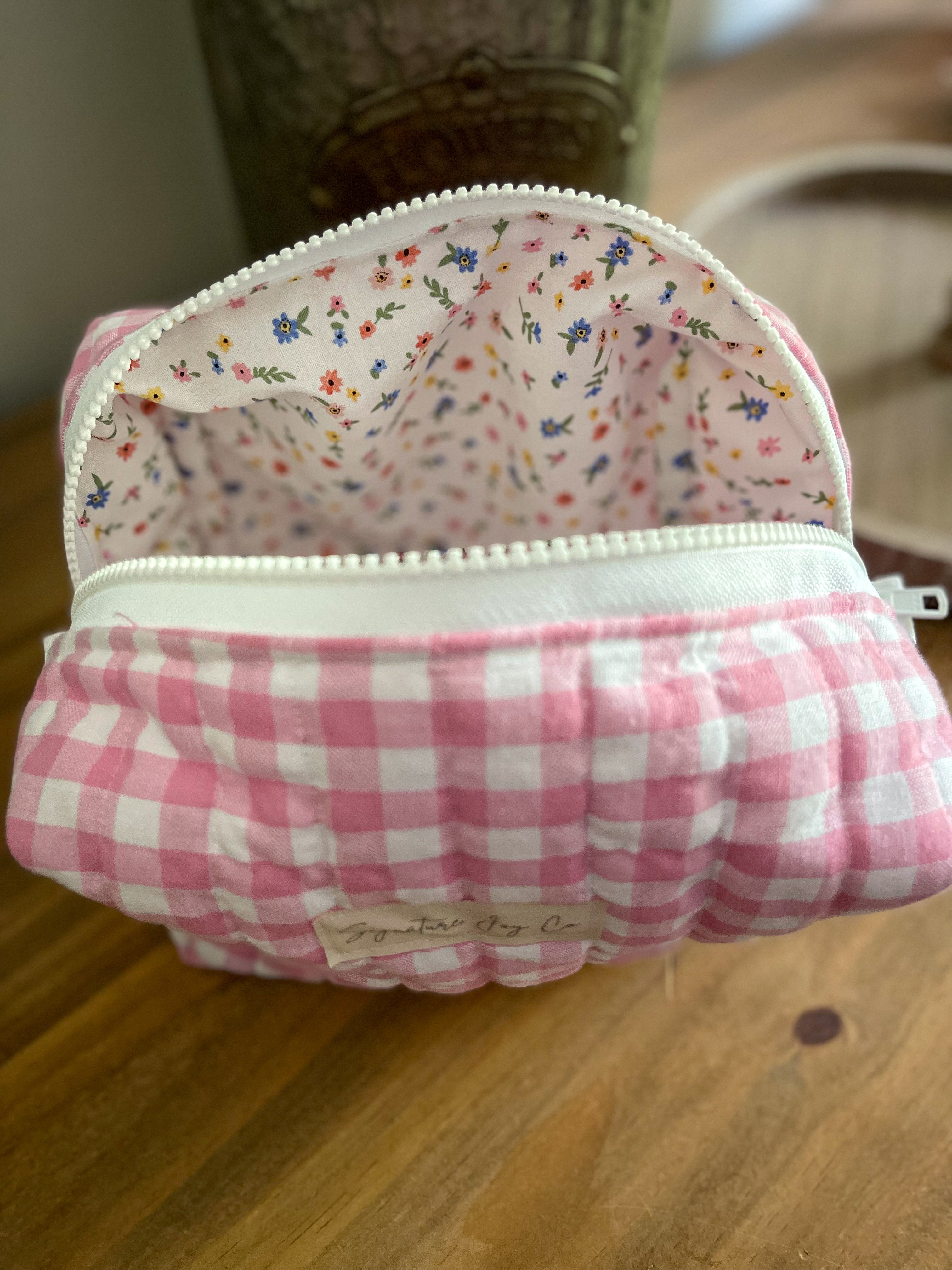 Blush Petal Picnic Quilted Makeup Pouch