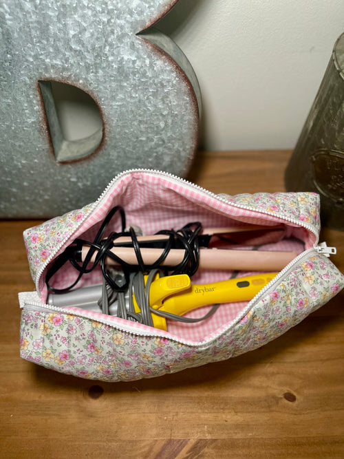 Bloom & Blush Quilted Hair Tools Bag | Travel Hot Tools Case