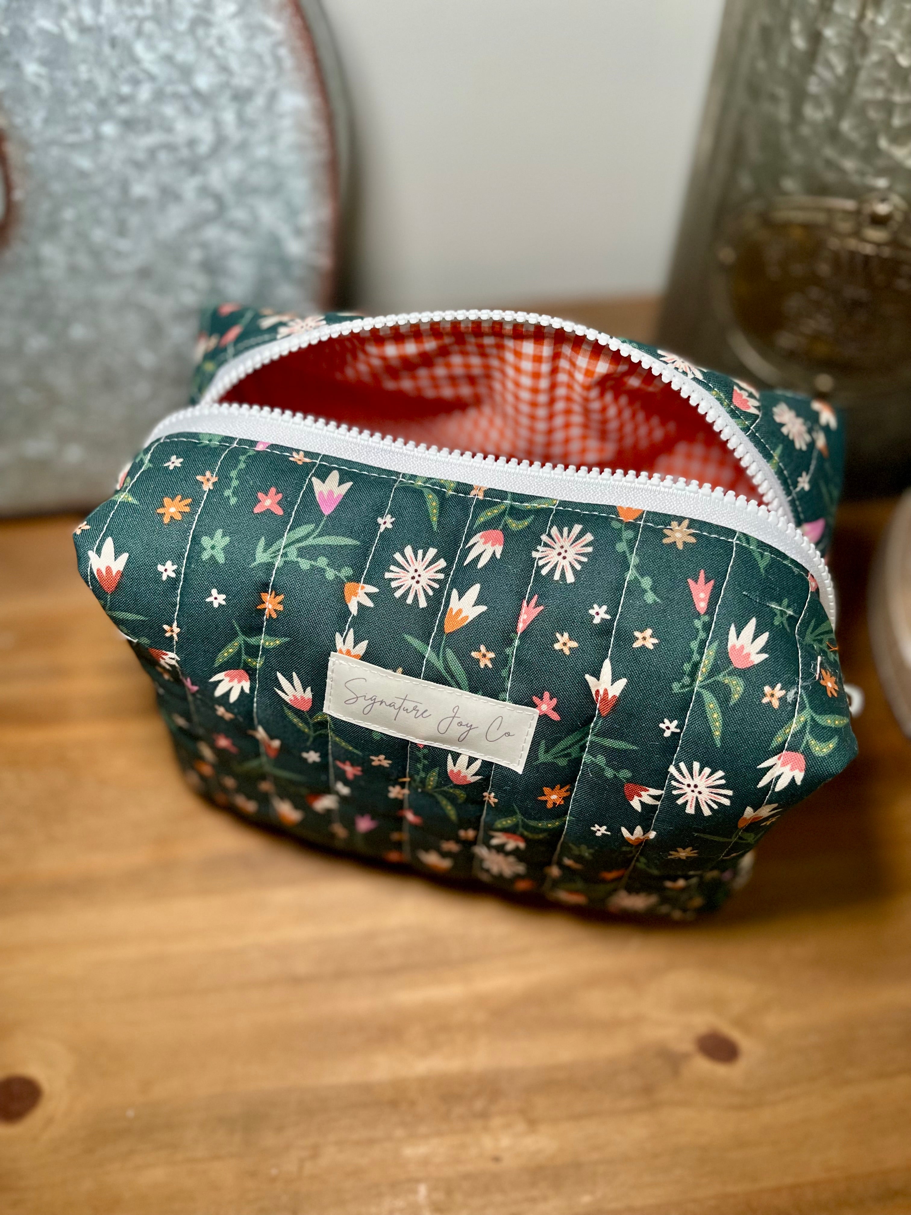 Evergreen Meadow Quilted Makeup Bag | Signature Makeup Pouch