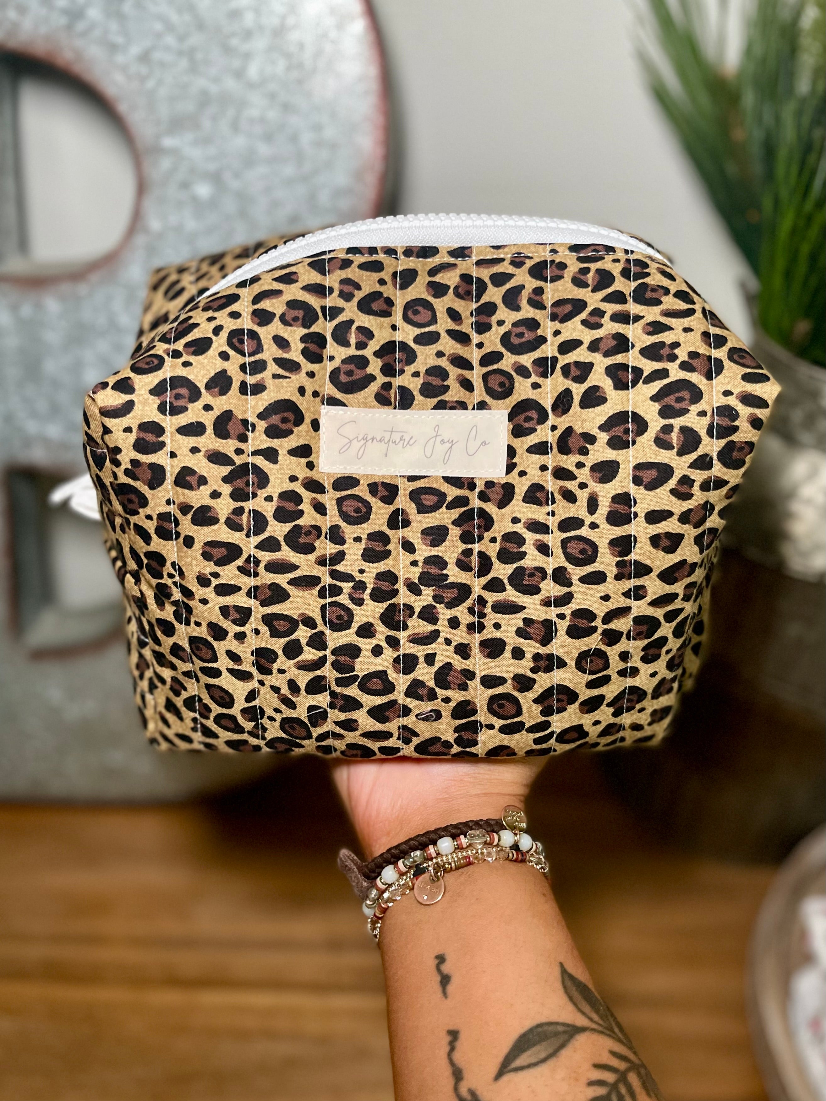 Classic Leopard Signature Makeup Bag | Handmade Cosmetic Bag