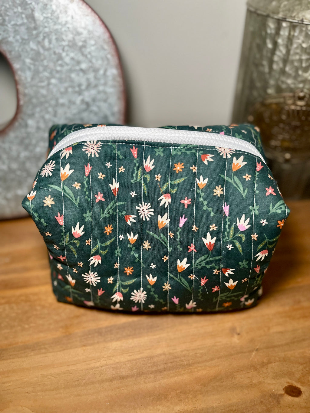 Evergreen Meadow Quilted Makeup Bag | Signature Makeup Pouch