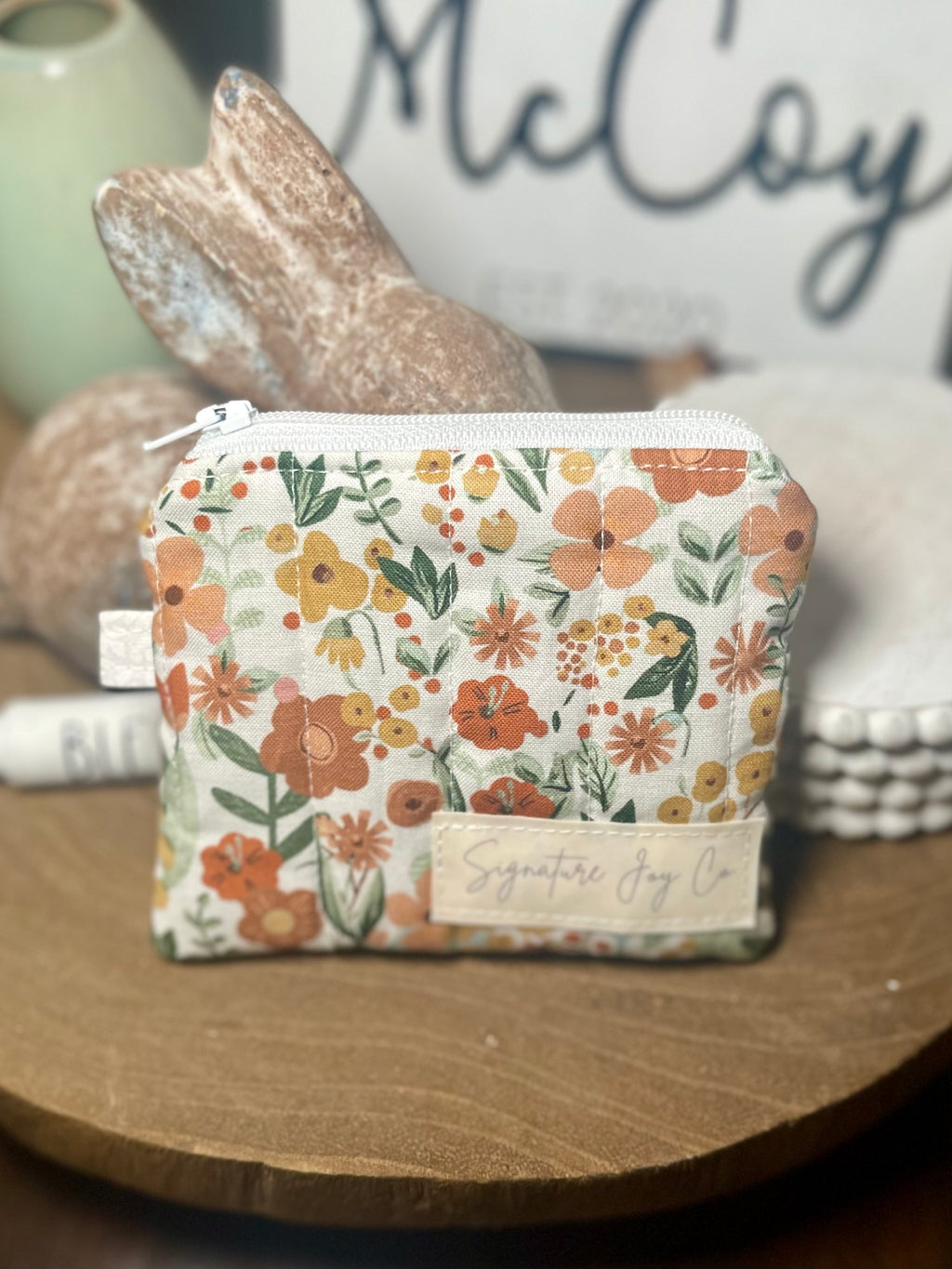 Golden Meadow Keychain Wallet | Floral Quilted Wallet